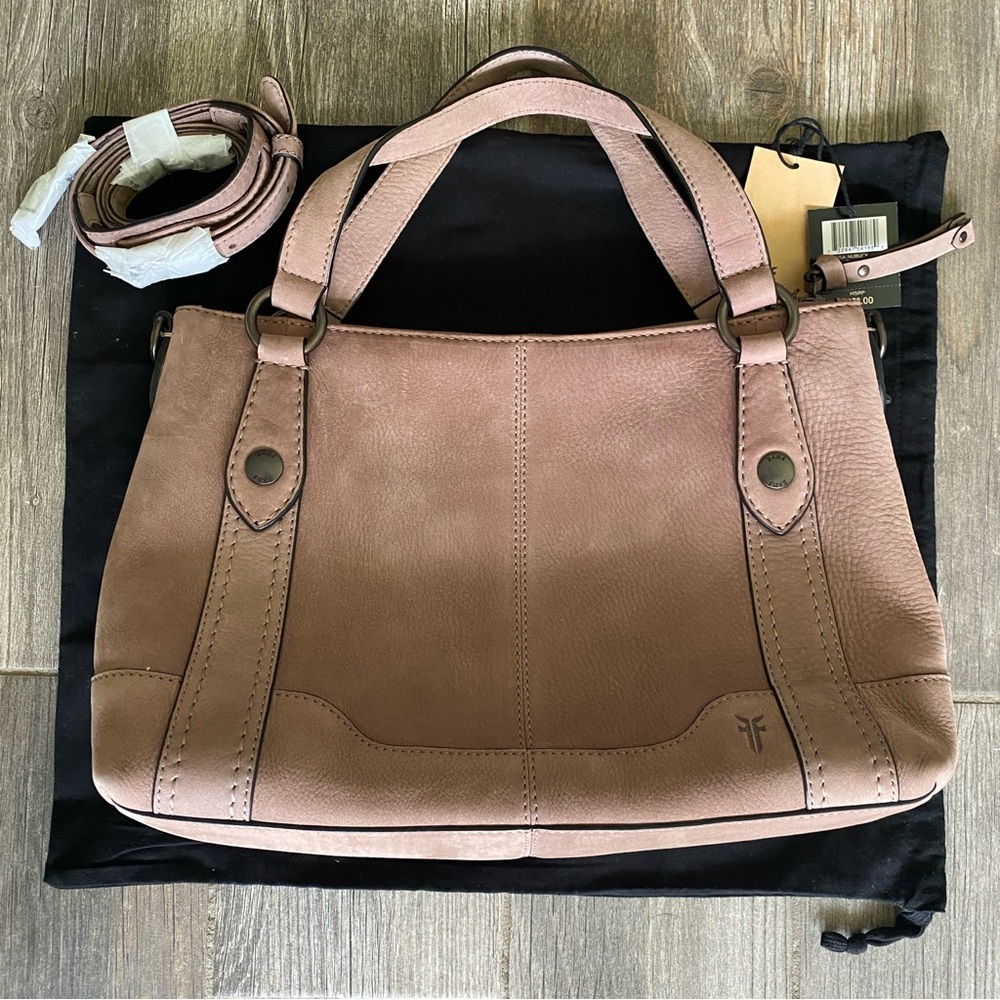 Frye Melissa Medium Nubuck Suede Leather Satchel Mushroom NWOT